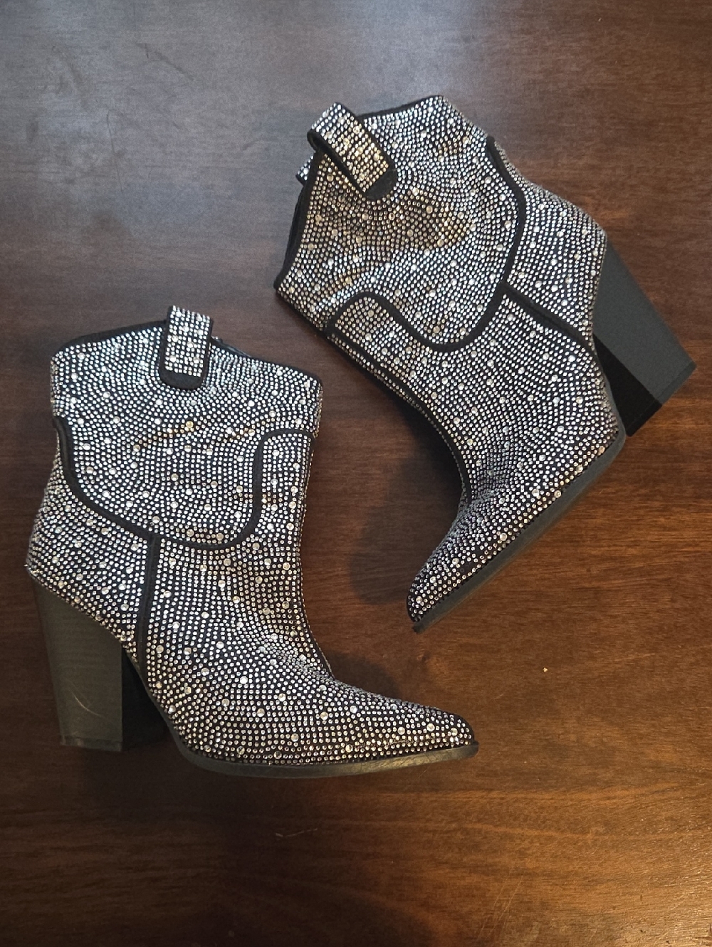 Women's Black Sparkle Ankle Boots - Sz 8